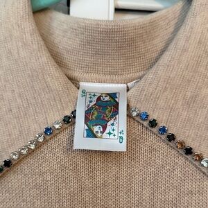 QUEEN OF SPARKLES Beige Long Sleeve Dress with Jewel Accents